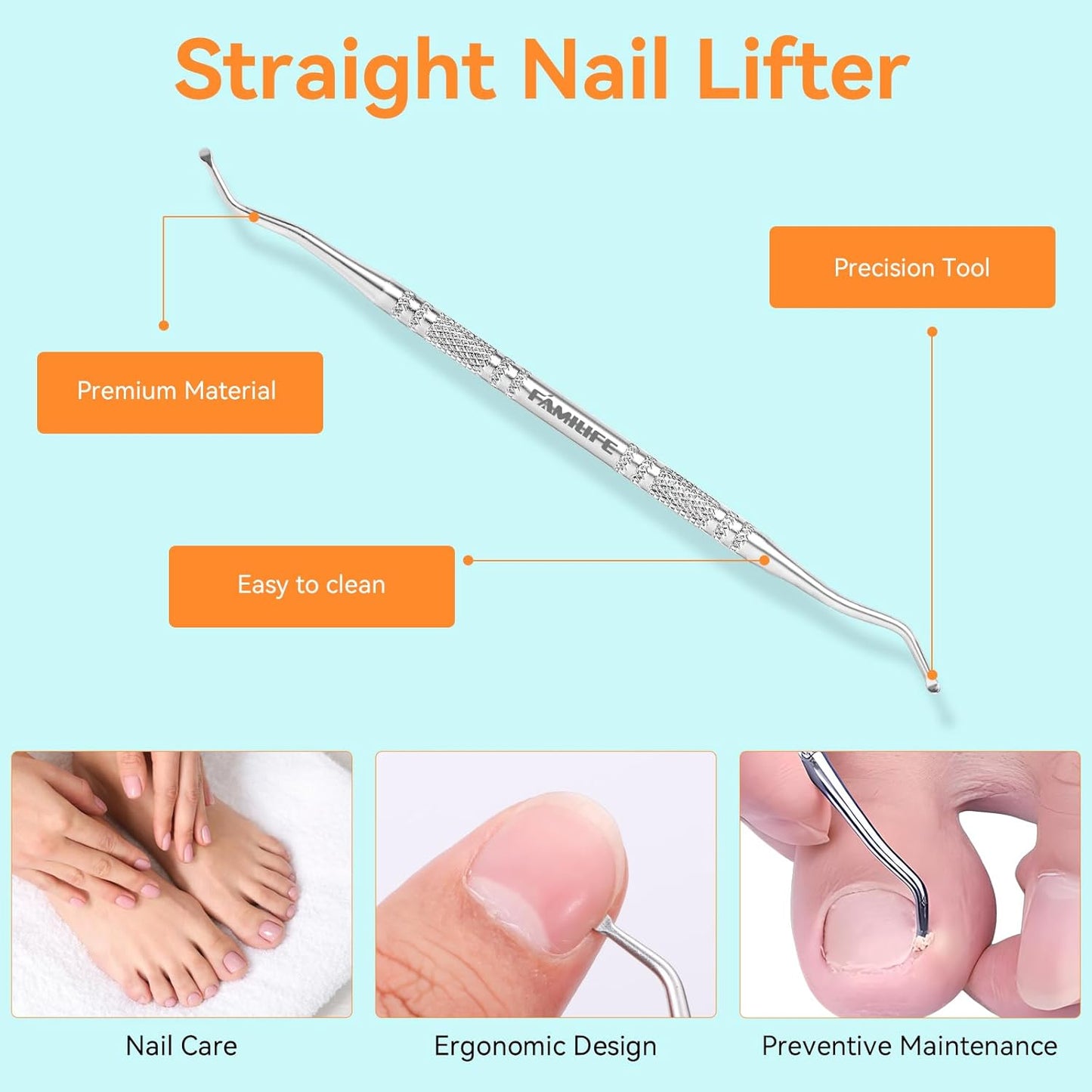 Pedicure Tool Kit and Ingrown Toenail Removal Kit, 3-Piece Set with Nail Nipper, Metal Nail File, and Fingernail Lifter for Thick, Ingrown Fingernail Removal