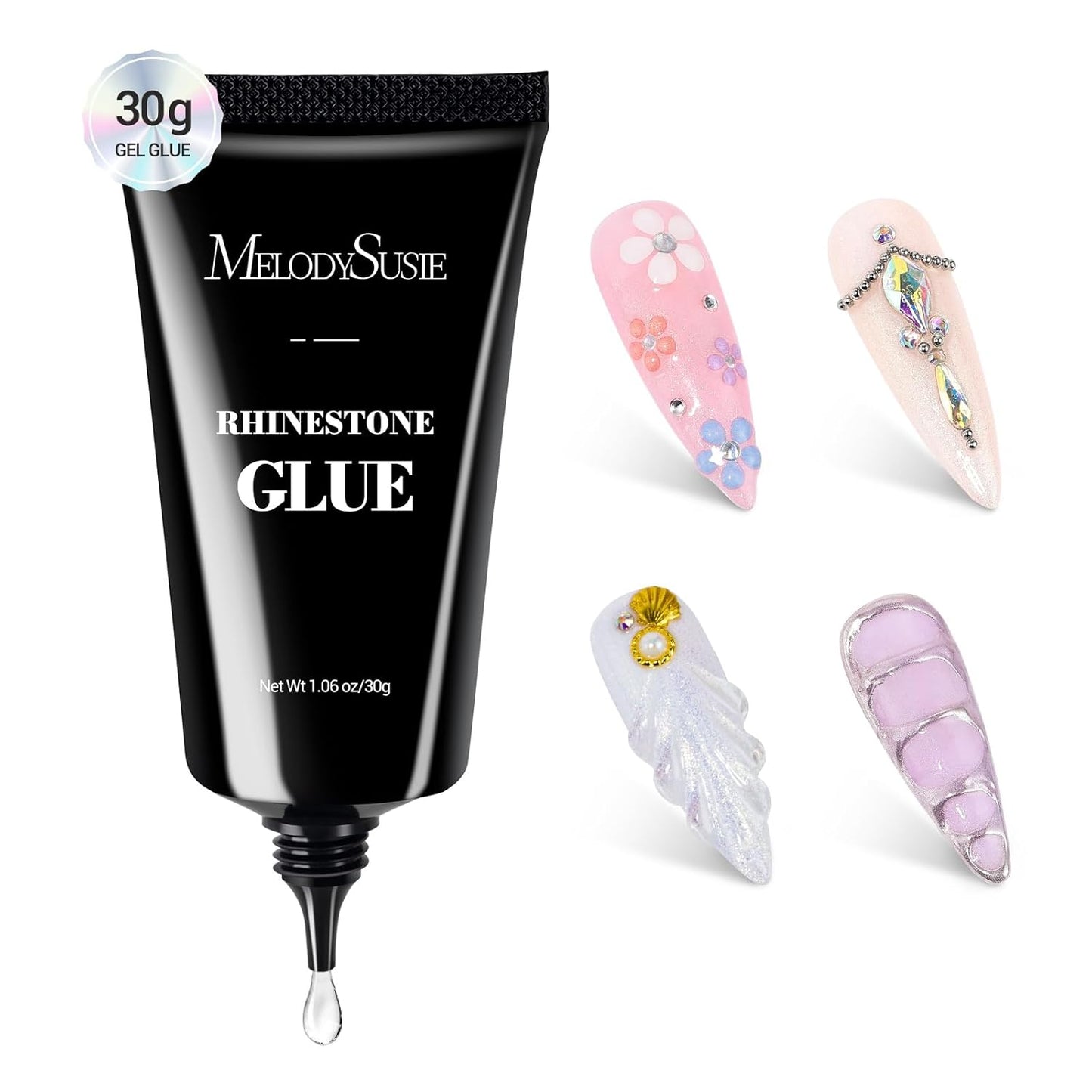 MelodySusie Rhinestone Glue Super Strong Gel Nail Glue for 3D Sculpting Nail Art Design Chrome Powder Decals Decor Need UV/LED Cured 30g