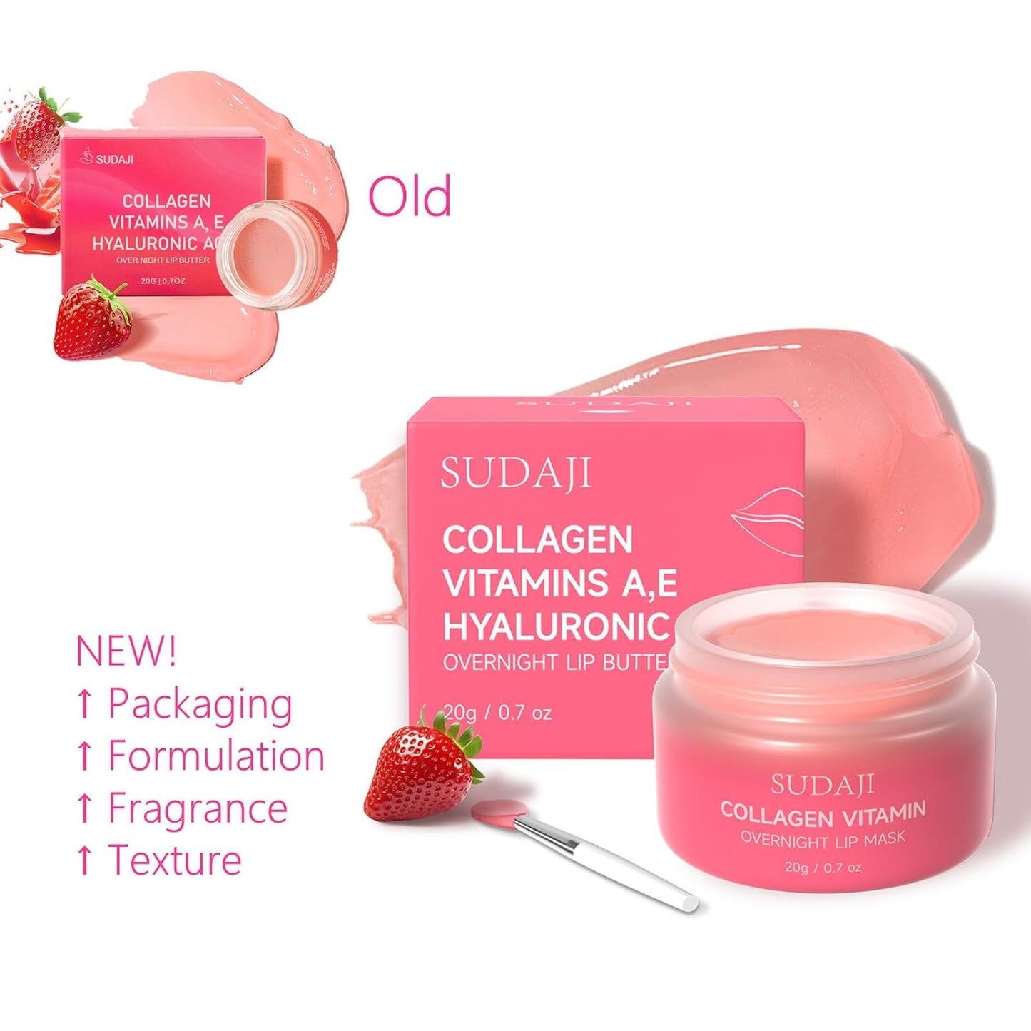Lip Mask Overnight, Hydrating Lip Balm, Lip Moisture with Hyaluronic Acid & Vitamins E, A- Sleeping Nourishing Lip Butter Balm for Dry Lips 0.7 Oz