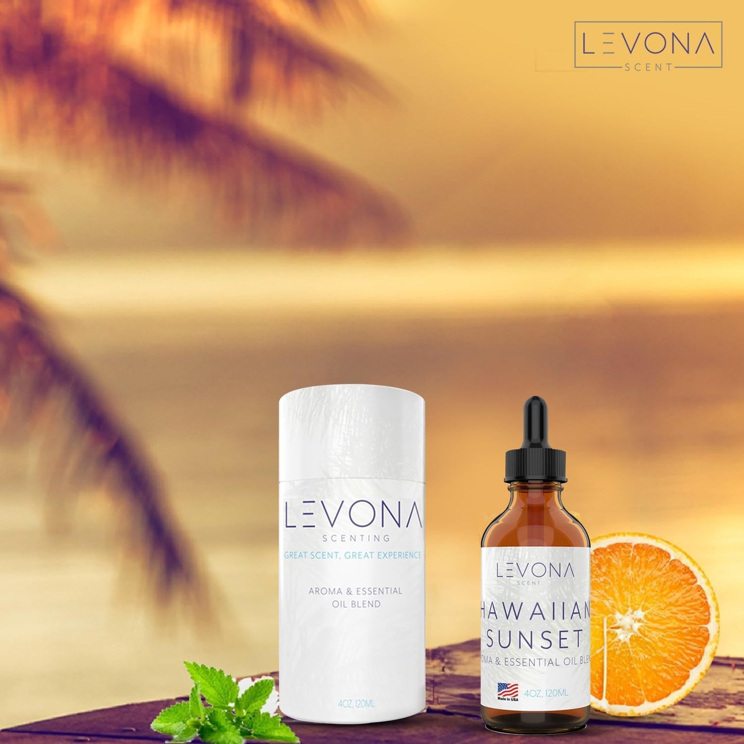 Levona Scent Essential Oils - Scents for Home, Hotel & Office Use - Perfect for Home Diffuser & Humidifiers - Aroma Fragrance Oil, Ideal for Massage, Relaxation, and Spa - Hawaiian Sunset, 120ml