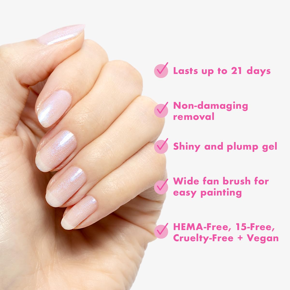 Olive & June Gel Polish | UV LED Nail Lamp Needed | Long Lasting Formula | Up to 21 Days of Wear | Damage-Free Removal |Salon-Quality Manicure at Home | Pink Goldfish | Pink Iridescent