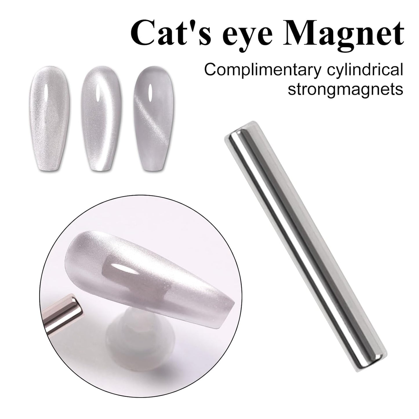 Imtiti Moonlight Cat Eye Gel Nail Polish, 15ml Nude Silver Holographic Crystal Diamond Cat Eyes Glitter UV Soak Off Gel Polish with Magnetic Stick for Summer 1Pcs