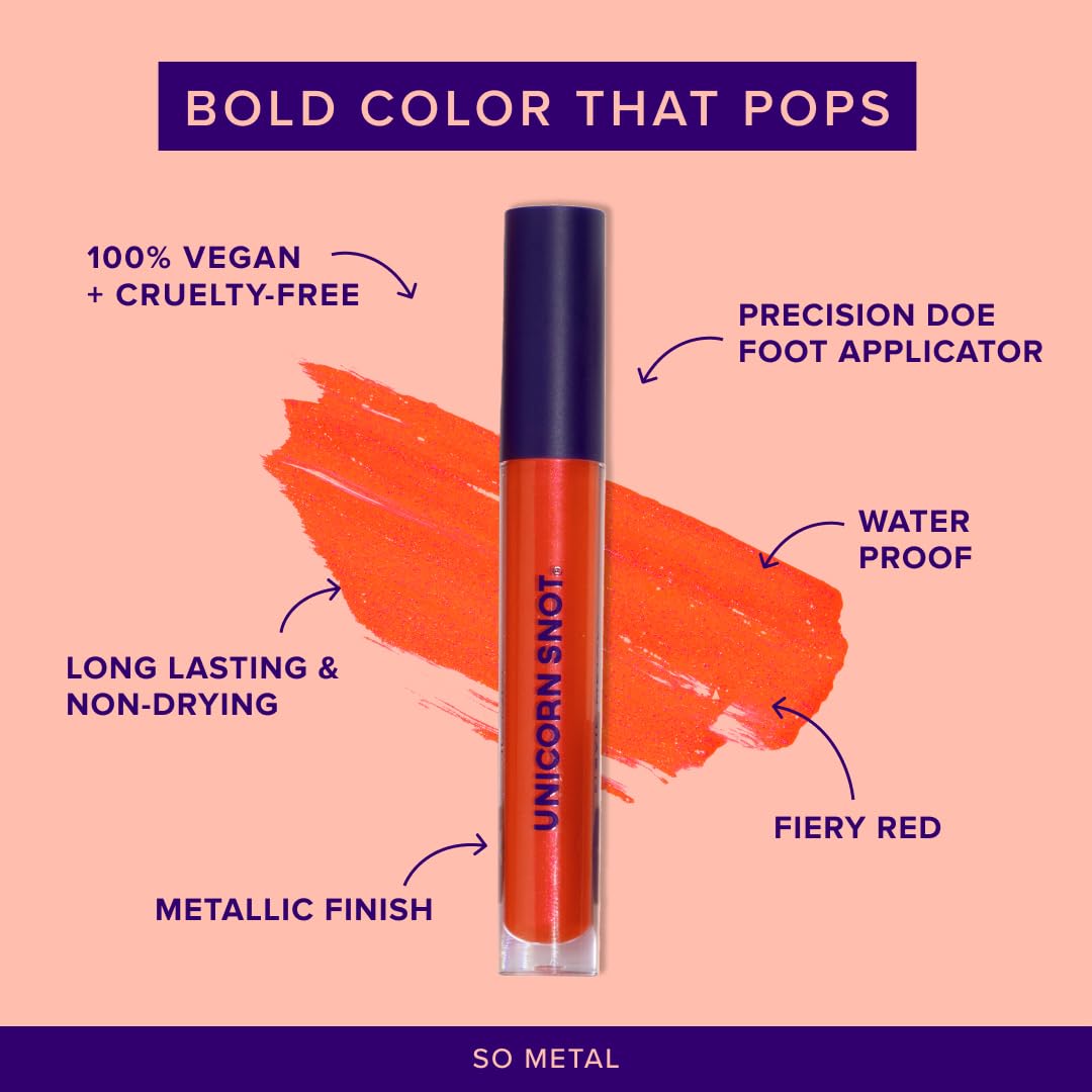 UNICORN SNOT Liquid Metal Lip Paint | Intense Pigment, Non-drying, Metallic Lip Color for Halloween Costume & Anime Cosplay | Gluten Free, Vegan & Cruelty-free Lip Makeup - LAVA (Fiery Red)
