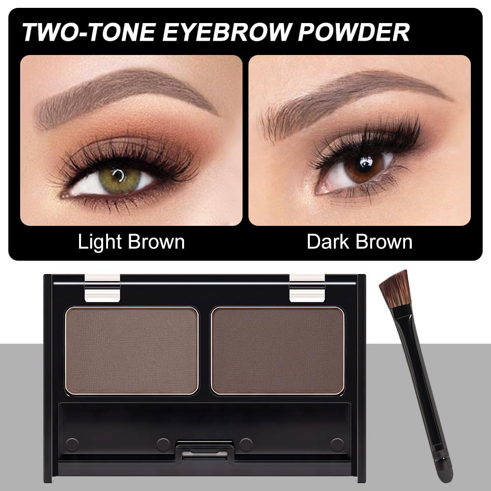 Light Dark Brown Eye Brow Powder Kit for Women, Medium Coffee Eyebrow Powder Palette with Brush,Brow Color Filler Get Full Defined Natural Brows, Highlight Contour sombra para cejas, Vegan