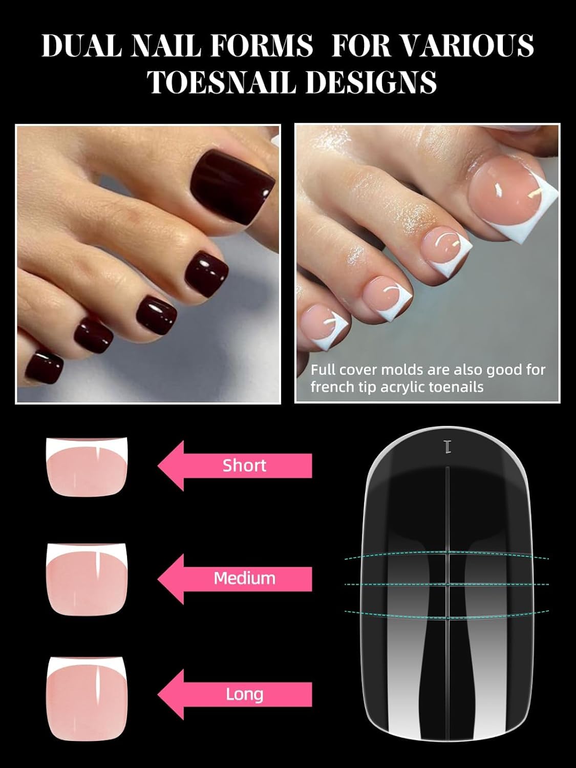 300 Pcs Toe Dual Nail Forms for Poly Extension Gel, EBANKU Toenail Dual Forms Reusable Full Cover Molds for French Tip Acrylic Toenails Pedicure for Salon & DIY at Home 15 Sizes