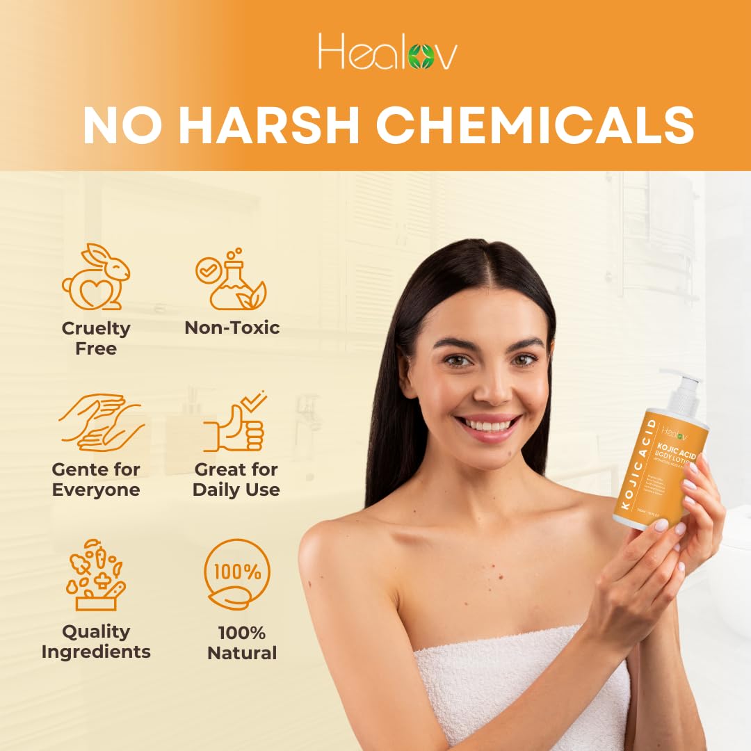 Kojic Acid Lotion – Skin Brightening Body Lotion for Age Spots, Hyperpigmentation, Intimate Areas – Dark Spot Remover, Reduces Acne, Scars and Evens Tone – Kojic Acid Cream for Brighter, Glowing Look