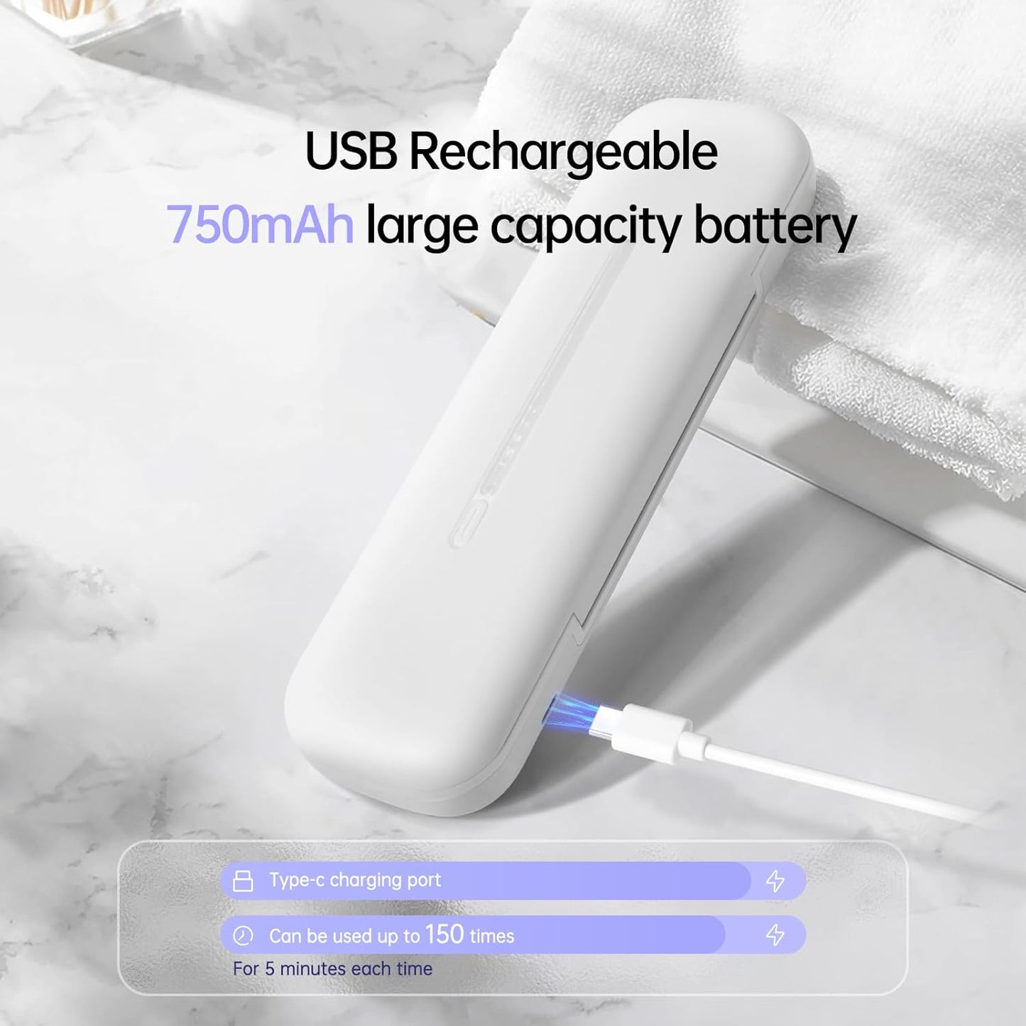 Toothbrush Holder, Toothbrush Cleaner Case, Portable USB Charging Toothbrush Cover with U V-C Light, Travel Toothbrush Holder