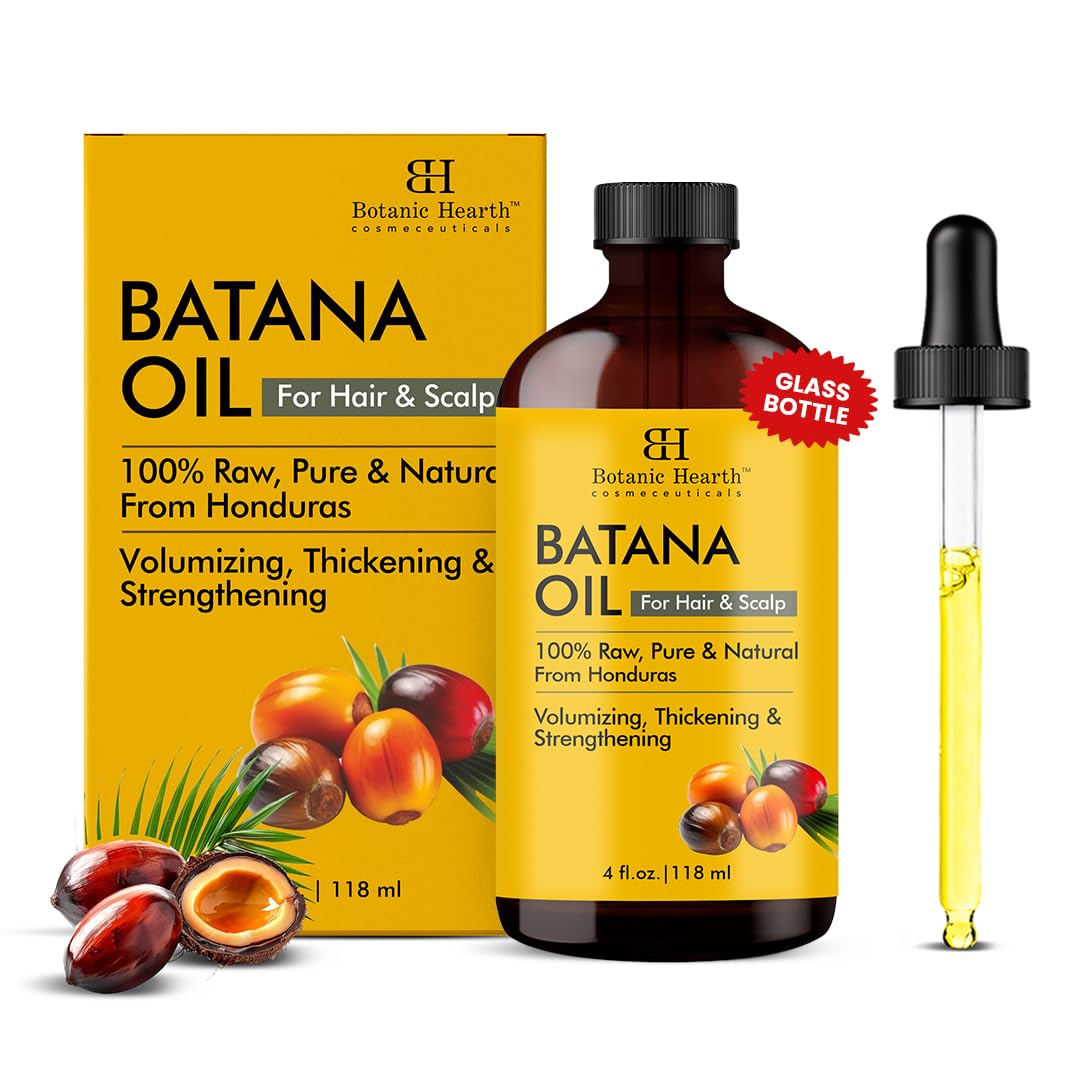 Botanic Hearth 100% Pure Batana Oil for Hair Growth- Weightless(Glass bottle 4 fl oz) from Honduras|Hair Oil Repairs Dry Damaged Hair, Strengthening, Healthier Hair- Hair Tonic