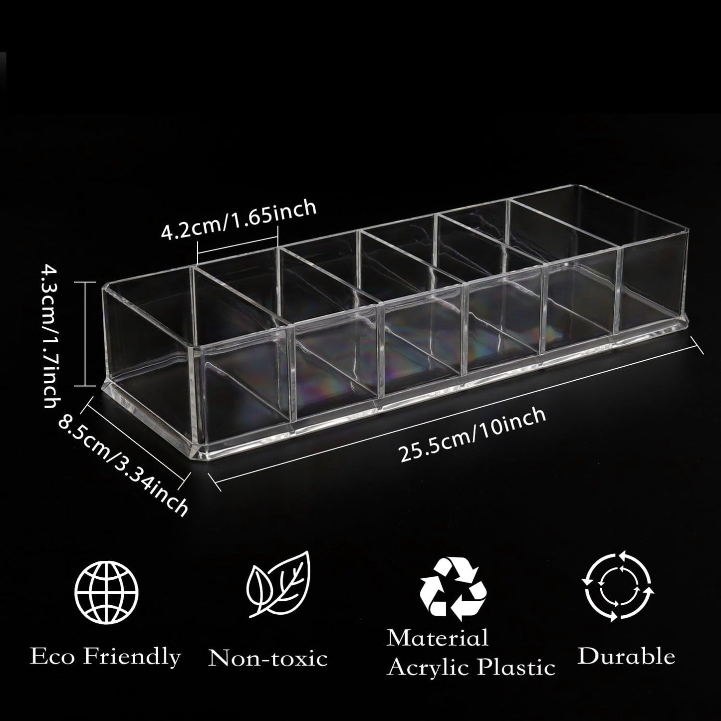 Nsmykhg Makeup Organizer Acrylic Cosmetic Storage Organizer,6 Compartments Acrylic Cosmetic Storage Jewelry Display Boxes, Clear Drawer Organizers Case,4 Pack (10 x 3.5 x 1.9 inches)