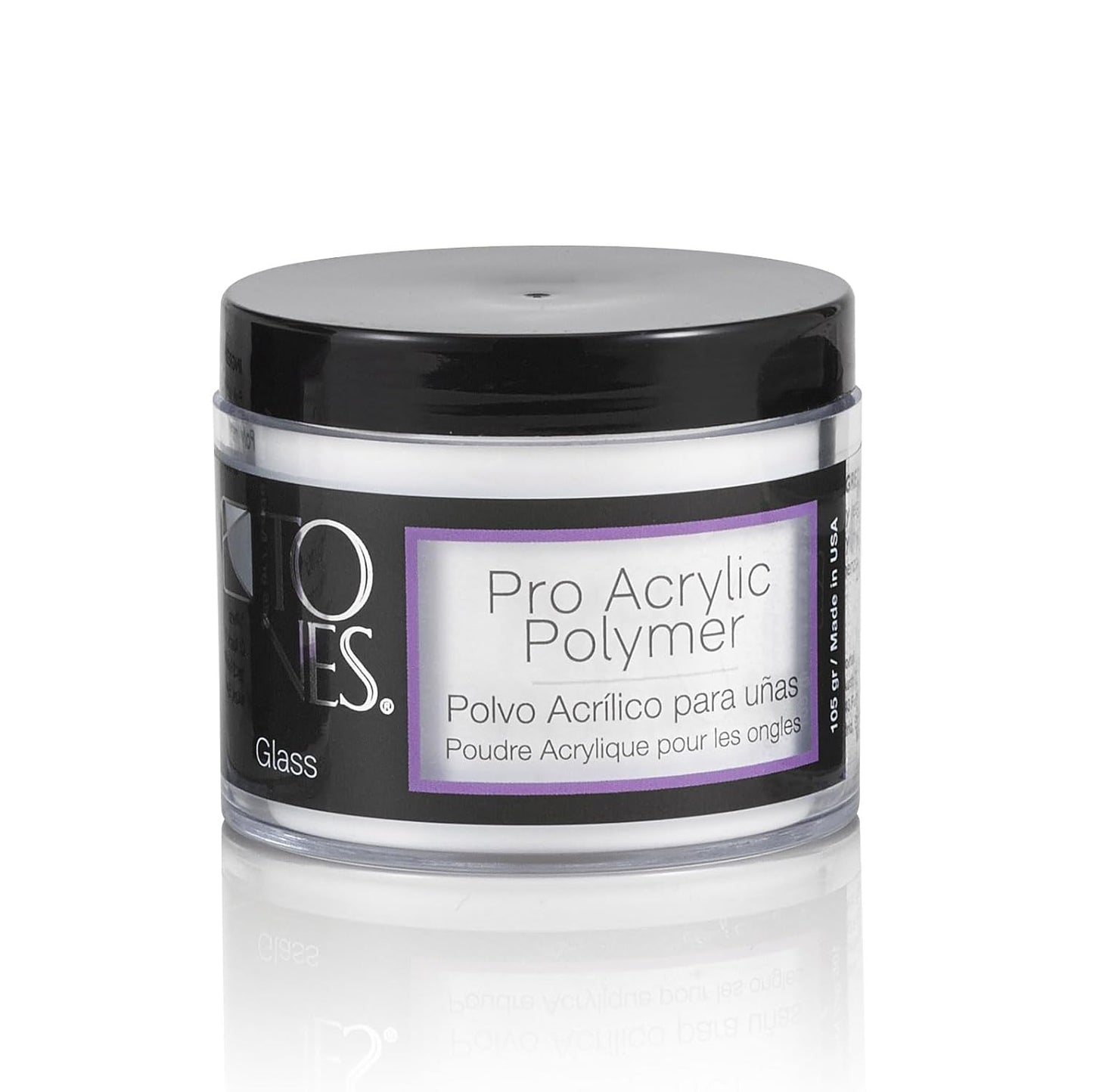 Tones Pro Acrylic Nail Powder, Glass (Clear), (3.5 Fl Oz) - Long-Lasting & Non-Yellowing Polymer for Salon Quality Nail Extensions & 3D Art