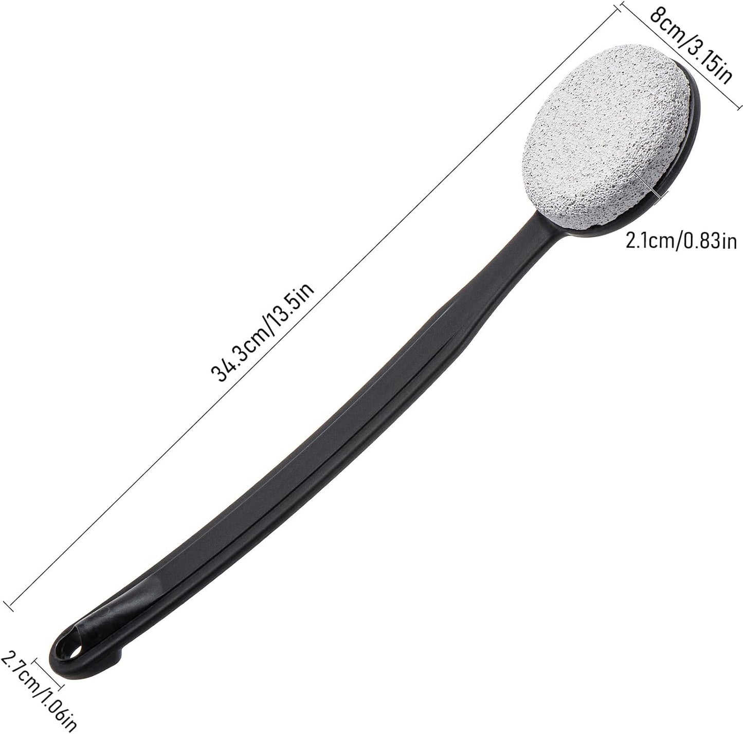 Pumice Stone for Feet with Long Handle 13.7", Hard Skin Callus Remover, Scrubber and Exfoliator for Dead Dry Skin, Softer & Smoother Feet, Pedicure Tool (Curved) Black