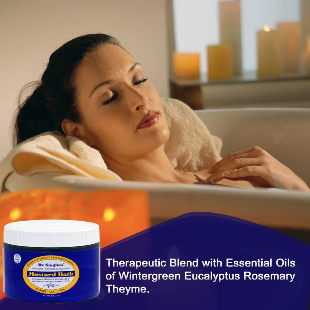 Dr. Singha's Mustard Bath Salts - 8 oz Herbal Bath Soak with Essential Oils for a Relaxing and Rejuvenating Experience - Made in USA