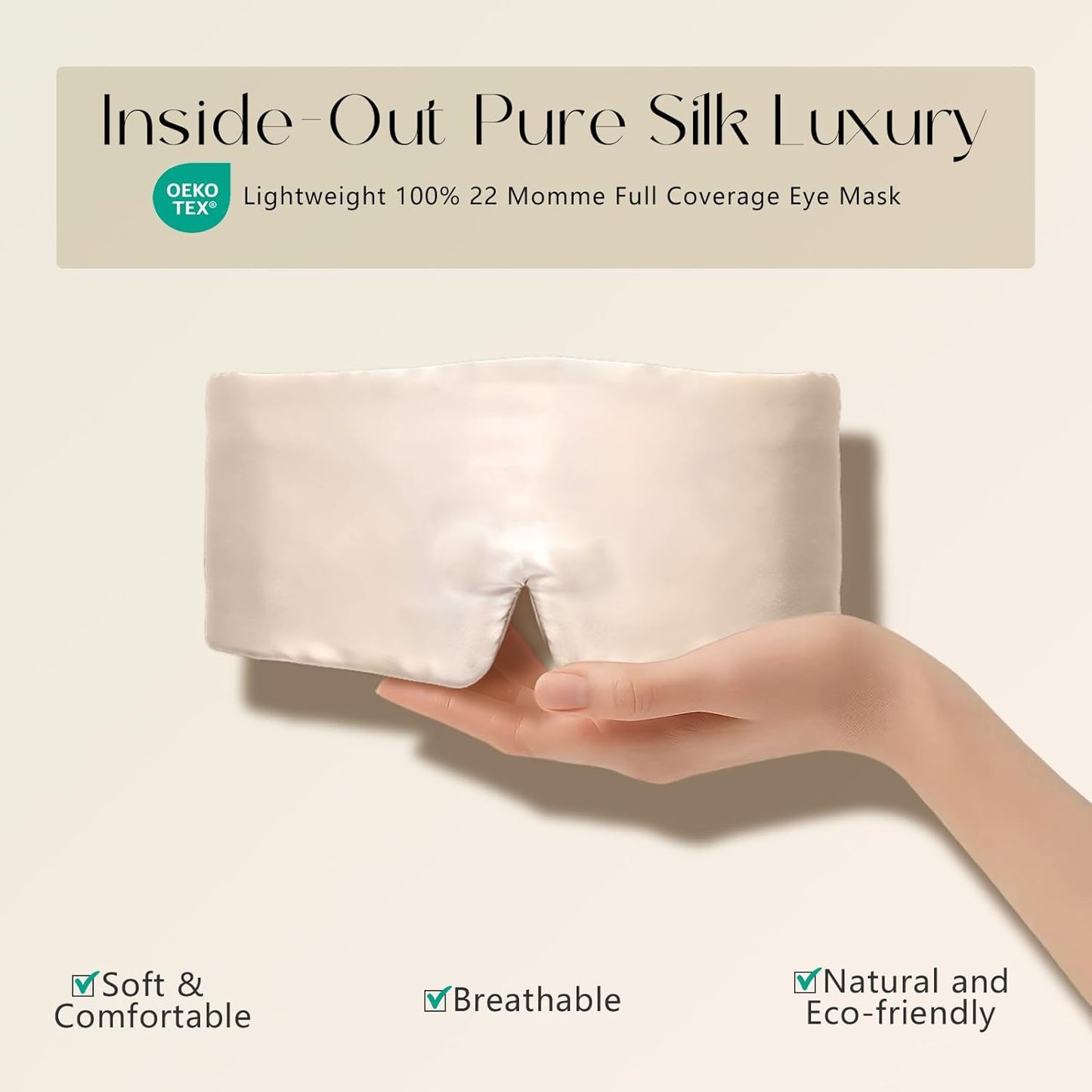 ZIMASILK 100% 22 Momme Mulberry Silk Sleep Mask - Full Silk Filled, Ultra-Soft & Breathable, Face-Hugging Blackout Eye Cover for Sleeping (Taupe)