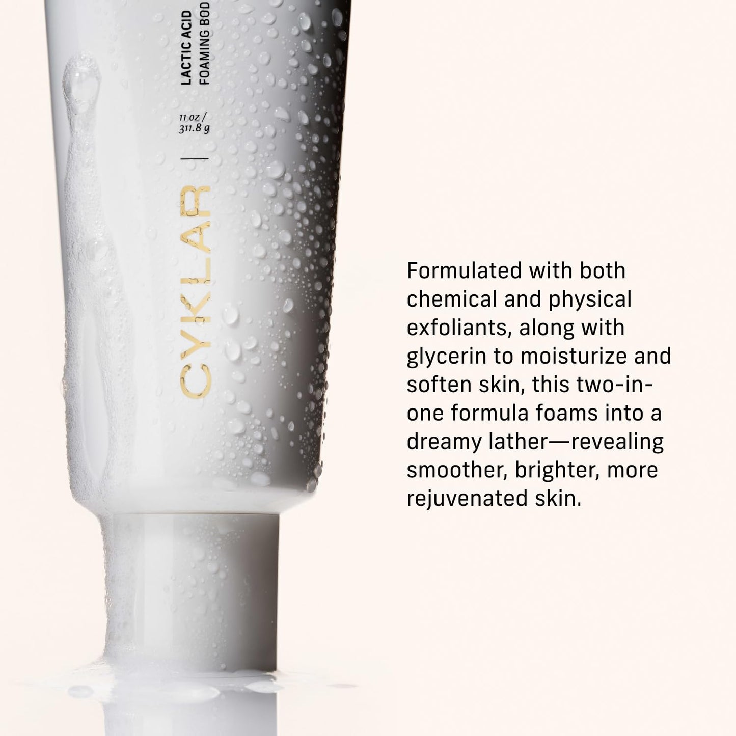 Lactic Acid Foaming Body Polish – Exfoliating Body Wash with Chemical & Physical Smoothers – Includes Glycerin Hydration, Mandelic Acid & Volcanic Pumice. Fragrance-Free, 11 fl oz