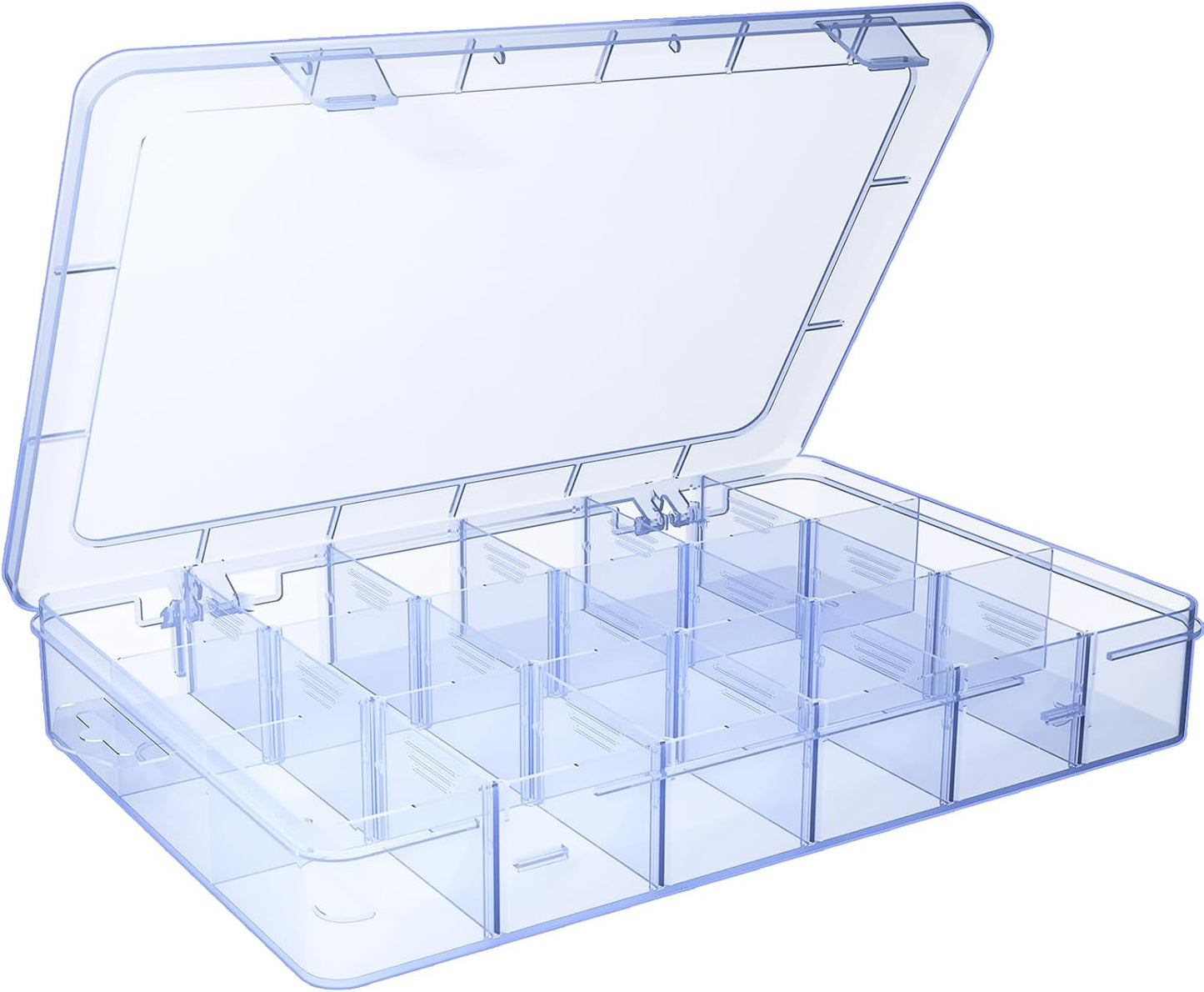 Large Clear 18 Grids Plastic Organizer Box Storage Containers with Lid with Removable Dividers for Jewelry,Bead Storage Organizer Box,Compartments Organizers