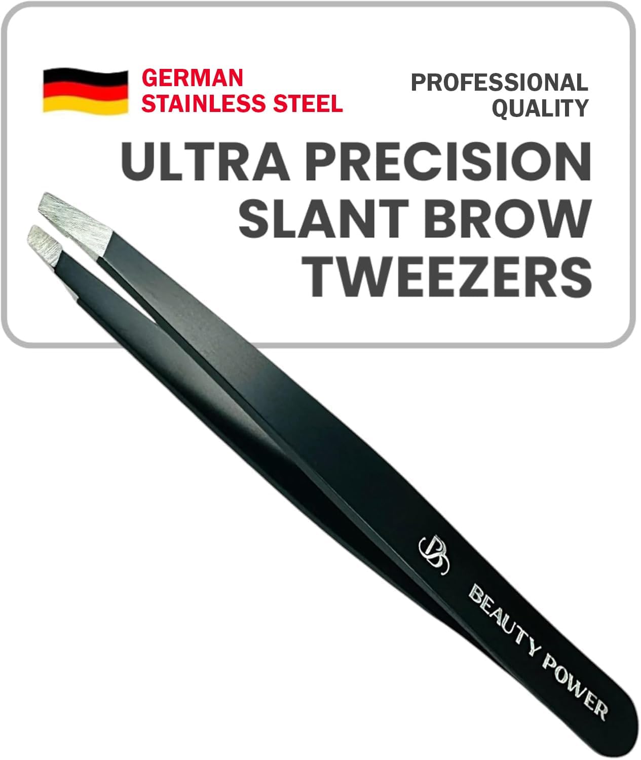 Ultra-Precision Professional Slant Tweezers for Women Facial Hair - German Stainless Steel, Lightweight Black Tweezers for Women & Men, Ideal for Eyebrow & Facial Grooming (Matte Black)