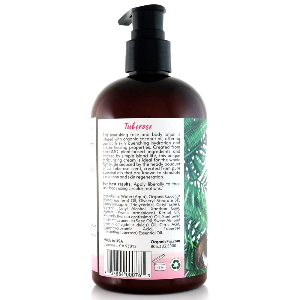 Coco Fiji Face & Body Lotion Infused With Coconut Oil | Lotion for Dry Skin | Moisturizer Face Cream & Massage Lotion for Women & Men |Tuberose 12 ozPack of 3