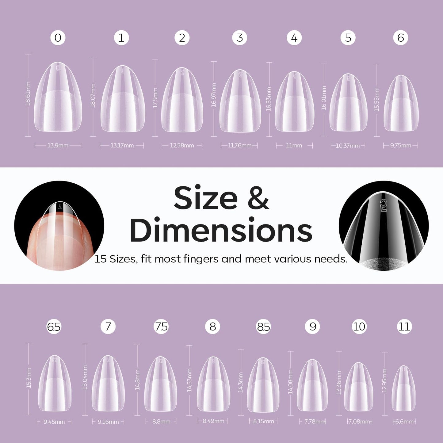 Modelones Extra Short Almond Fake Nail Tips - 510Pcs Gel Tips Pre-shaped Half Matte Full Cover Clear Acrylic Gel Kit False Press on Nails for Extension DIY Salon 15Sizes