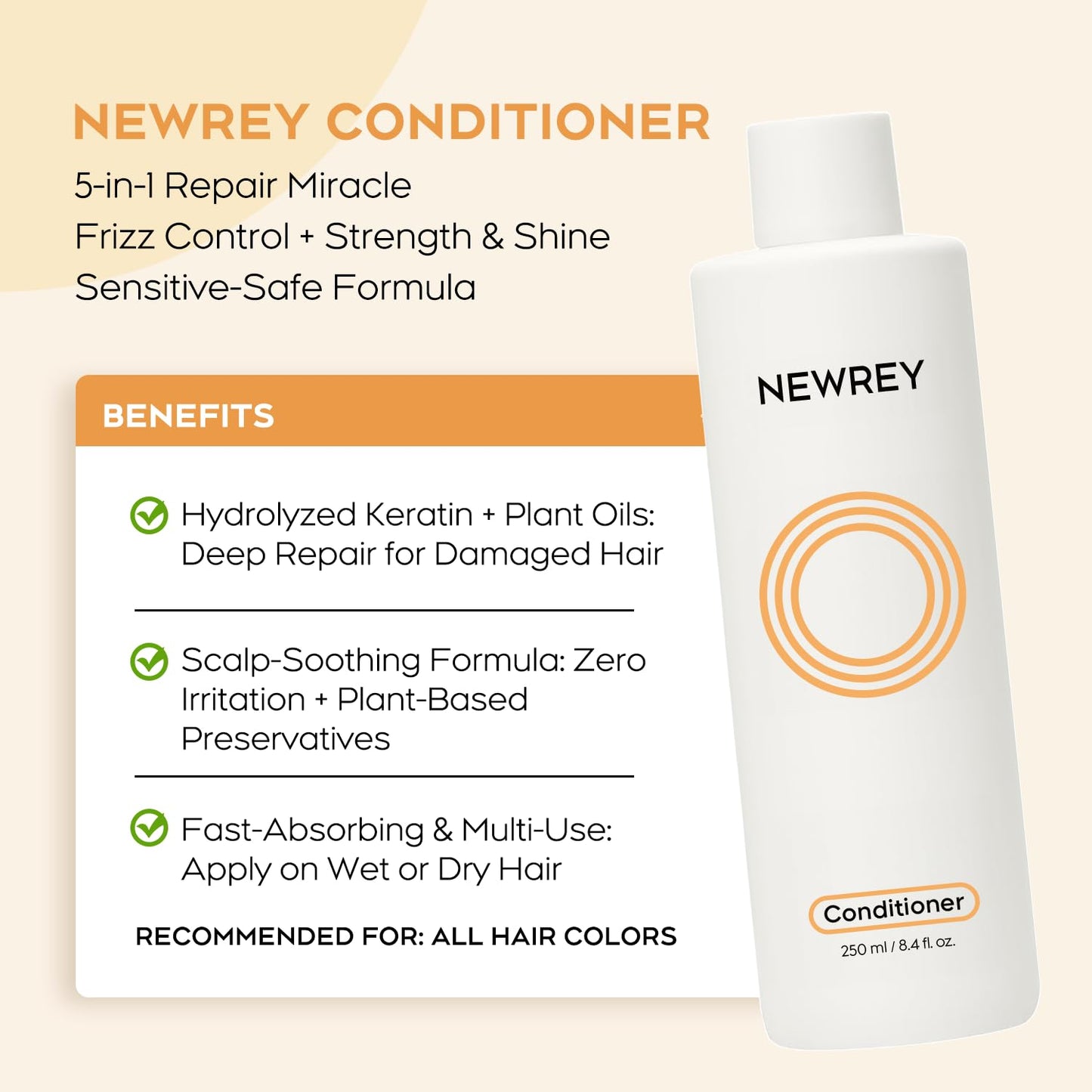 Hydrating Conditioner for Dry, Damaged Hair - 8.4oz | Moisture Repair Treatment with Hydrolyzed Keratin & Coconut Oil for Smooth, Shiny, Manageable Hair