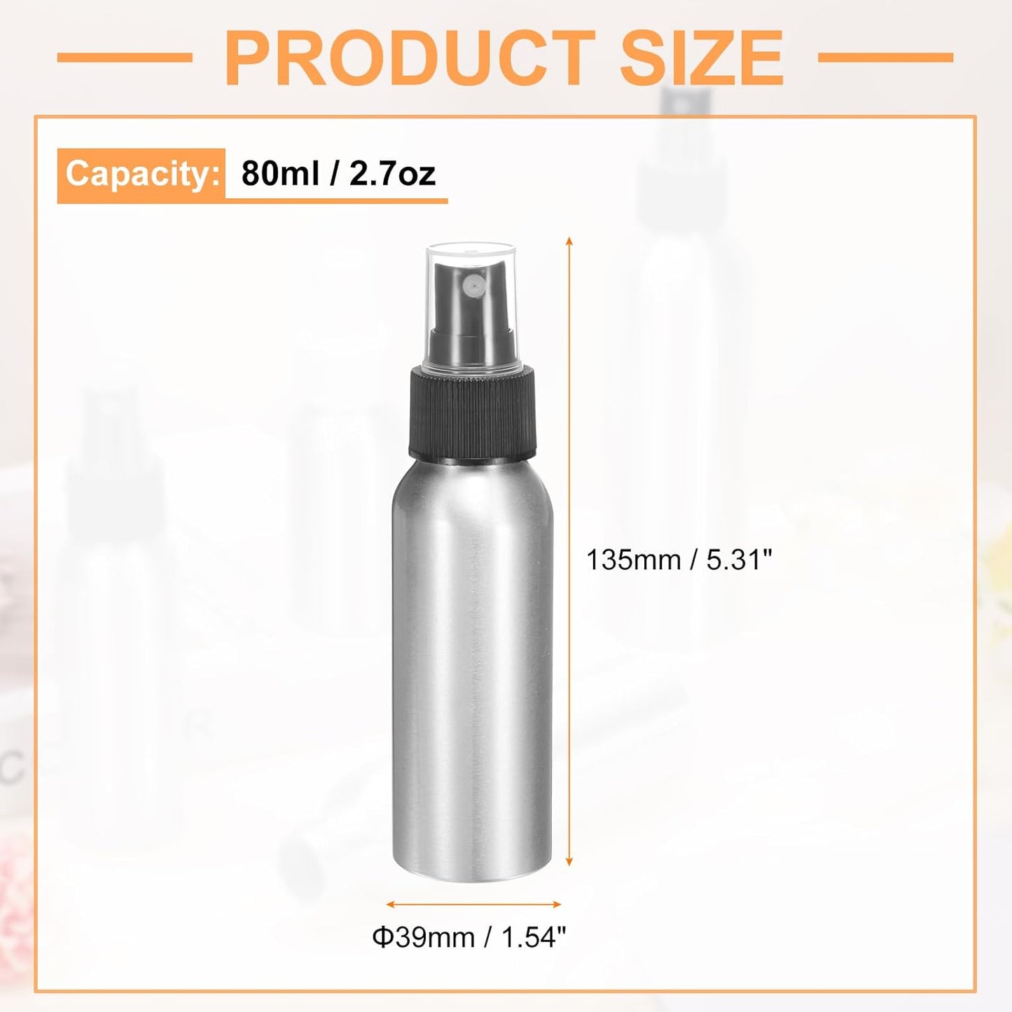 HARFINGTON Aluminum Fine Mist Spray Bottles 80ml/2.7oz Metal Small Liquid Alcohol Refillable Travel Container with Black Plastic Nozzle Cap for Perfume Skincare Cosmetic Storage Bottle