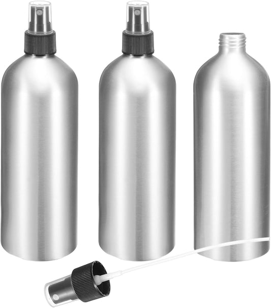 HARFINGTON 3pcs Aluminum Fine Mist Spray Bottles 500ml/16oz Metal Small Liquid Alcohol Refillable Travel Container with Black Plastic Nozzle Cap for Perfume Skincare Cosmetic Storage Bottle