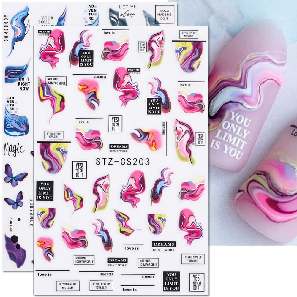 Dornail 6-Sheet Aurora Marble Wave Nail Art Stickers - Self-Adhesive Nail Decals for Women DIY Supplies