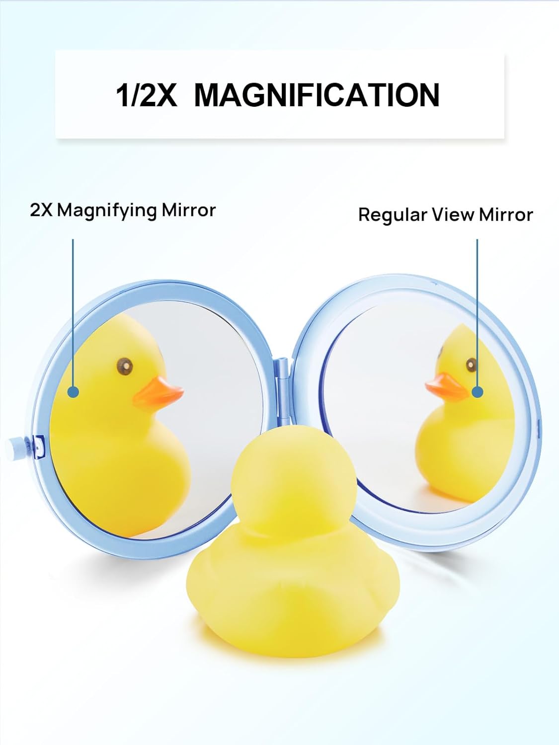 Compact Mirror for Purse, Set of 2 Double-Sided 1X/2X Magnifying Metal Pocket Makeup Mirrors(Round, Light Blue)