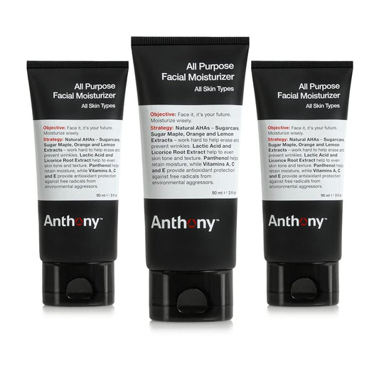 Anthony All-Purpose Facial Moisturizer for Men, Hydrating Lotion for Dry Skin, Lightweight, Non-Comedogenic, Anti-Aging Formula, 3 Fl Oz, Pack of 3
