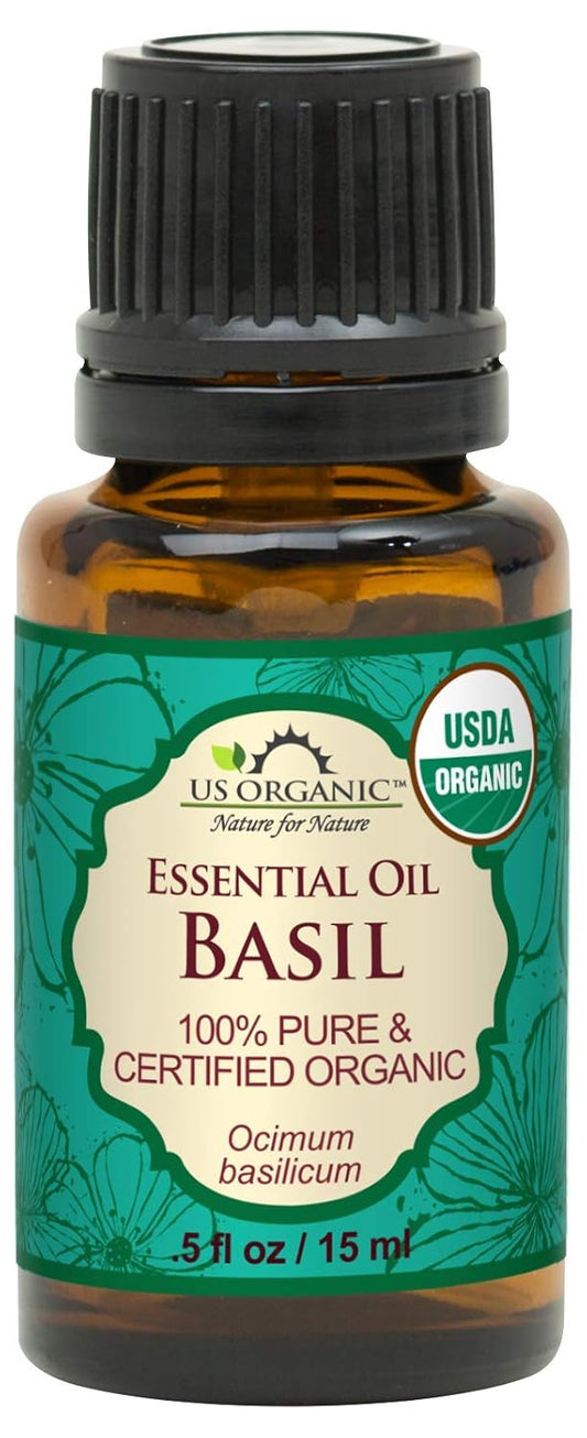 US Organic 100% Pure Basil Essential Oil - USDA Certified Organic, Steam Distilled, 15 ml