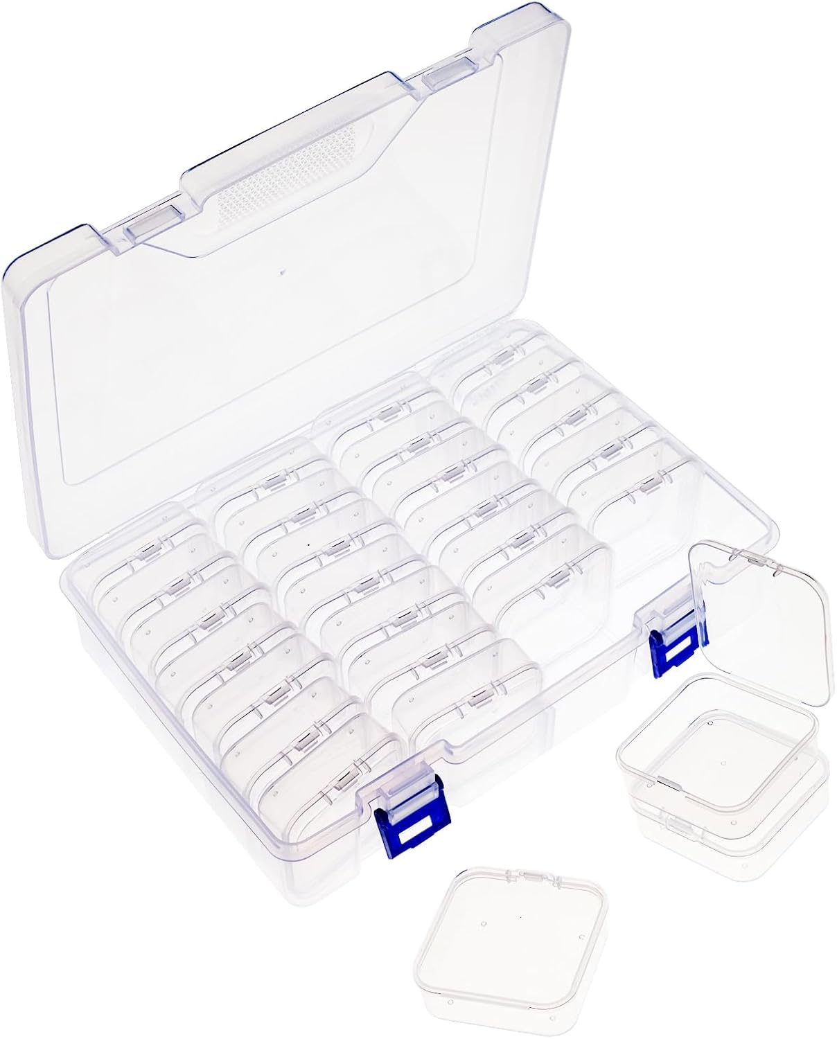 Bead Organizer Box, 28Pcs Clear Small Organizer and 1Pcs Storage Plastic Cases, Mini Clear Bead Storage Containers Flat Boxes for DIY Crafts Jewelry with 1 Sheets Label Stickers