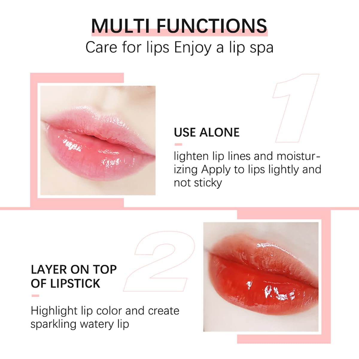Hydrating Lip Glow Oil Moisturizing Plumping Lip Tint Lip Gloss Transparent Lip Balm Long Lasting Nourishing Repairing Lightening Lip Lines (001# PINK)