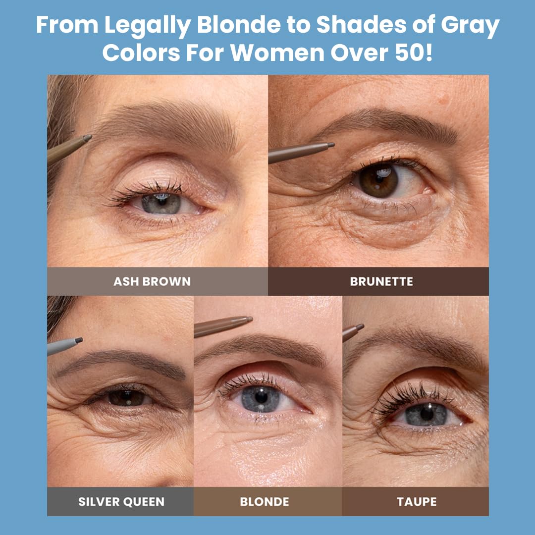 PrimeBrow Pencil for Mature Women – Ultra-Precise Tip for Natural, Hair-Like Strokes – Smudge-Proof & Long-Lasting Wear – Great for Thinning, Sparse, or Graying Brows (Ash Brown)