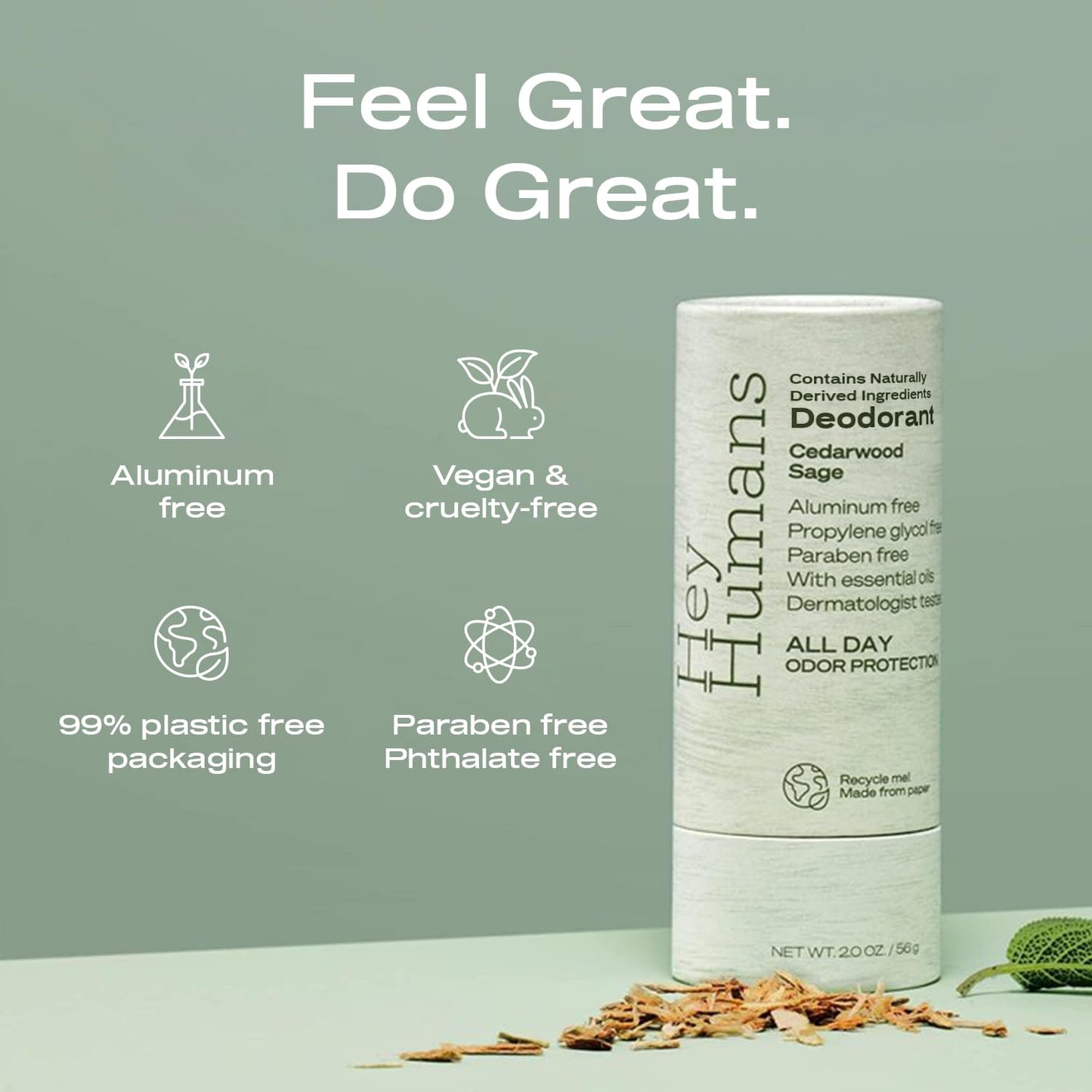 HEY HUMANS Aluminum Free Deodorant for Women and Men, Contains Naturally Derived Ingredients, All Day Odor Control, Refreshing Deodorant Essential Oils, Cedarwood Sage