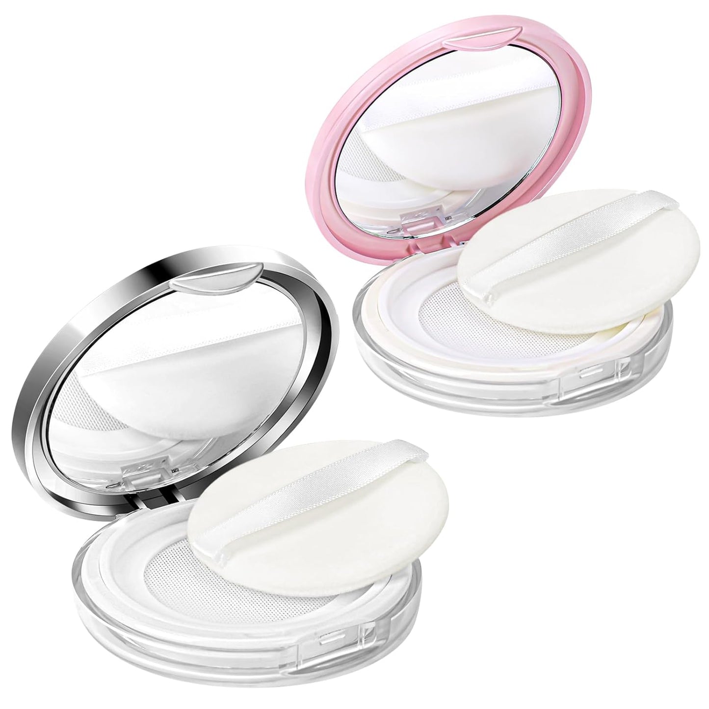 2 Pcs Loose Powder Container with Puff 0.17/0.7 oz Refillable Empty Powder Compact Makeup Powder Travel Container Case Portable Powder Puff and Container with Mirror and Elasticated Net Sifter