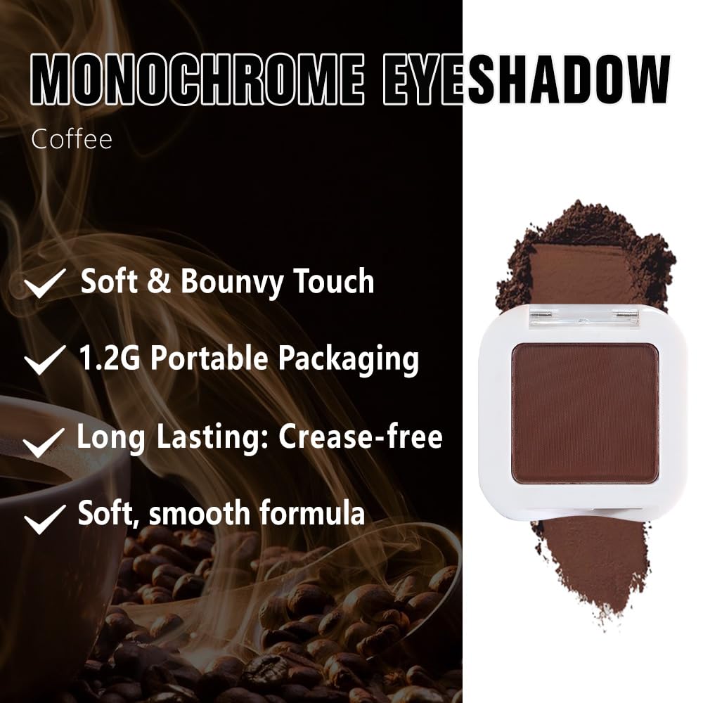 evpct Dark Brown Matte Eyeshadow Singles, Coffee Mocha Cocoa Chocolate Brown Cream Single Matte Eye Shadow Palette Makeup for Older Women, High Pigment Waterproof Monochrome Mini Eyeshadow Palette