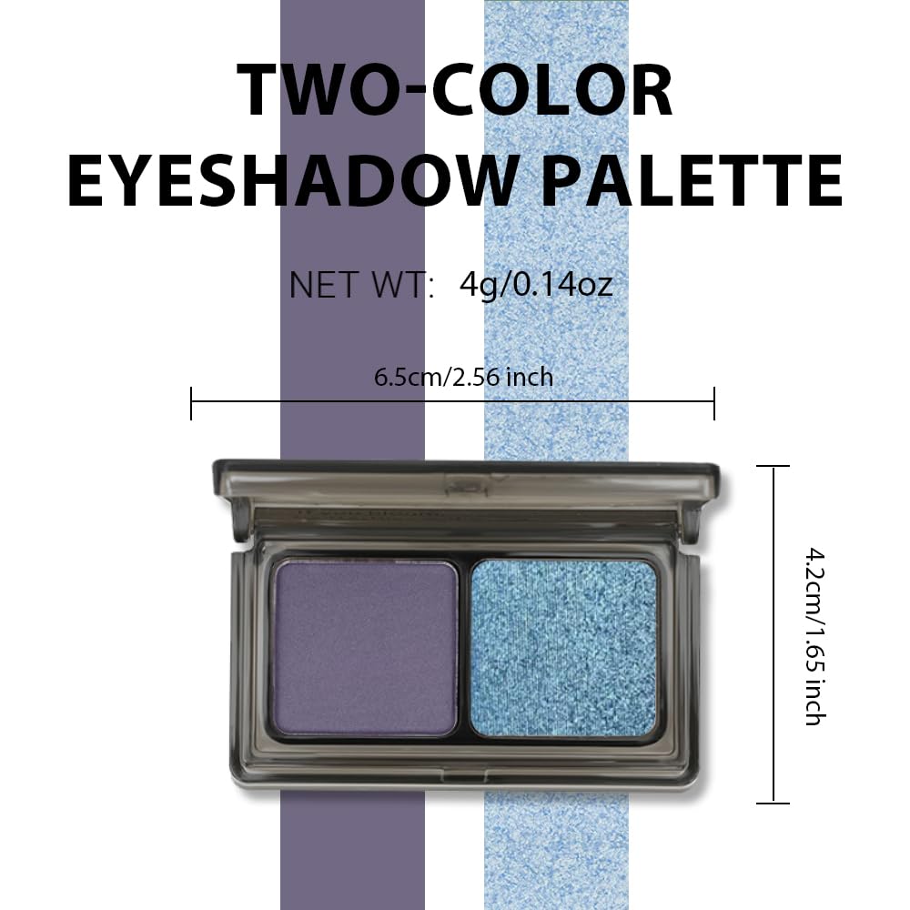 Dark Purple Blue Two Color Matte Shimmer Glitter Eyeshadow Palette,Eye Shadow Powder Professional Long-Lasting Waterproof Makeup Palette,Easy-To-Apply and Compact for Travel,Vegan & Cruelty-Free