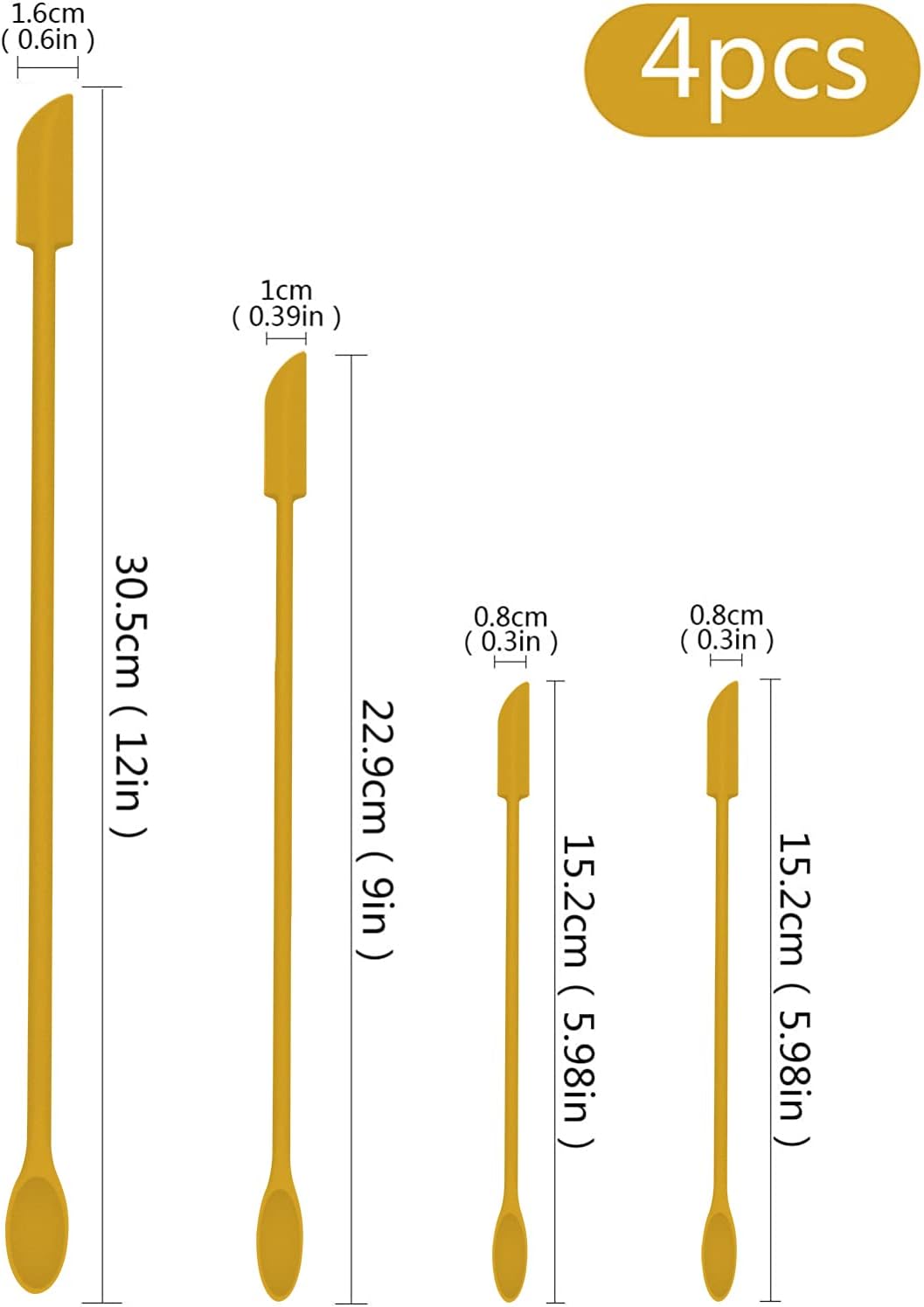 Mini Spatula Silicone Spatula Set - 4pcs Small Makeup Scrapers for Cosmetics, Reusable Beauty Tiny Tools, Thin Jar Scraper, Get the Last of the Makeup Out of the Bottle(Yellow)