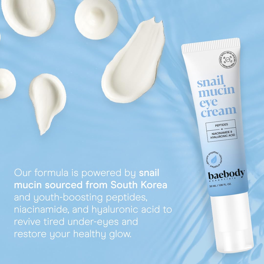 Baebody Snail Mucin Eye Cream (30 ml/1.06 fl oz) - Anti-Aging Eye Cream for Dark Circles and Dry Skin - Snail Mucin Serum with Peptides and Hyaluronic Acid