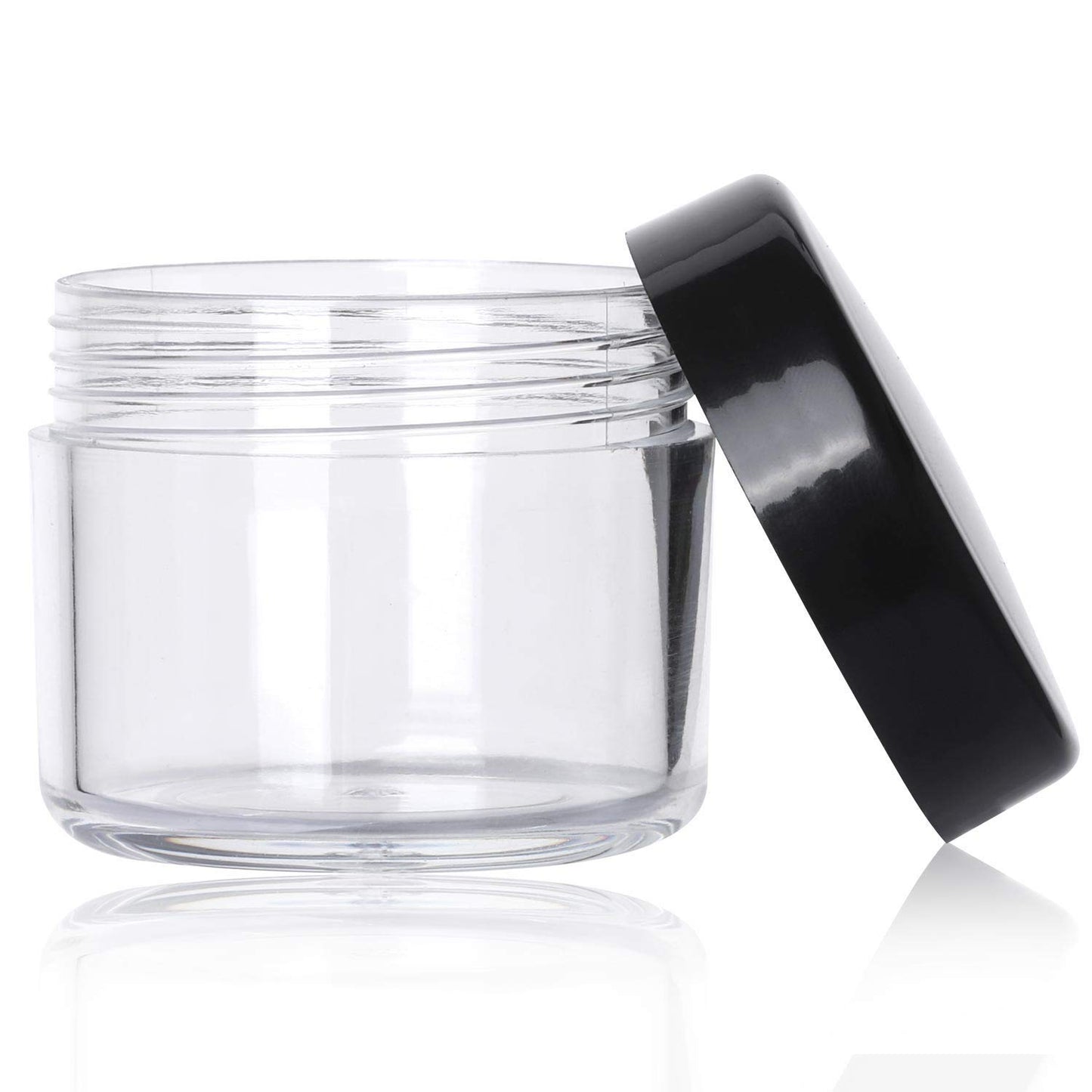Refillable Cosmetic Sample Jars - 100 Pack 20g (0.7oz) Black Small Travel Containers with Lids + 10 Mini Makeup Spatulas - BPA Free