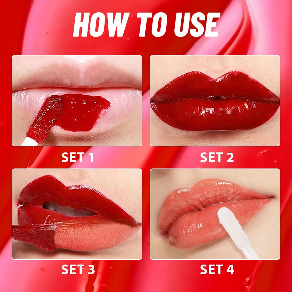 2Pcs Lip Stain Peel Off Lip Gloss oil Dual-Ended Combo, Lips Liner Stain Peel Off Masque, Long Lasting & Waterproof, Transfer-Proof Lip Tint Stain with Lip oil for All Skin Type 01#+04#
