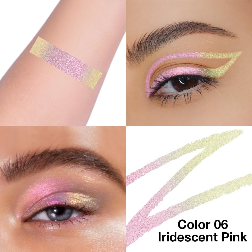 evpct Chameleon Duo Chrome Liquid Eyeliner, Iridescent Pink Glitter Metallic Shimmer Liquid Eyeliner, Multichrome Color Shift, Long Lasting Waterproof Eye Liner Eyeshadow Pencil Face Glitter Makeup
