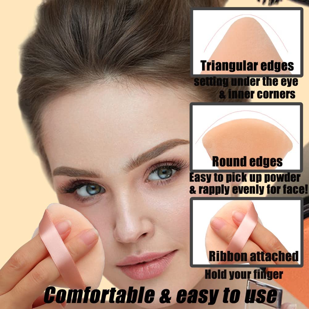 Ocim 10Pcs Triangle Powder Puffs for Face Powder,Soft Velour Triangular Beauty Puff,Makeup Pressed,Baking & Setting Powder Sponge Applicator Pads with Case,Black&Nude