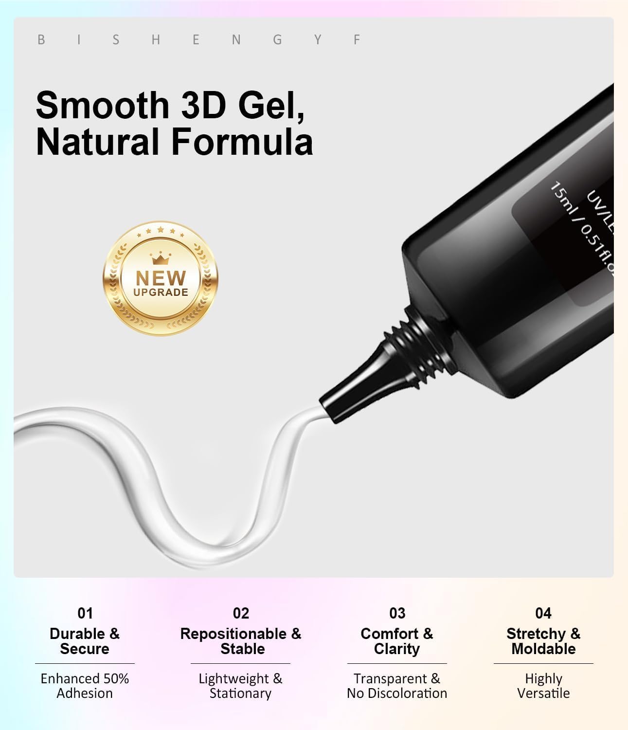 3D Nail Gel Art BISHENGYF - Rose Gold Chrome Nail Powder 15g 3D Nail Gel with Laser White Nail Powder Non-Sticky Clear 3D Sculpting for Art Home DIY