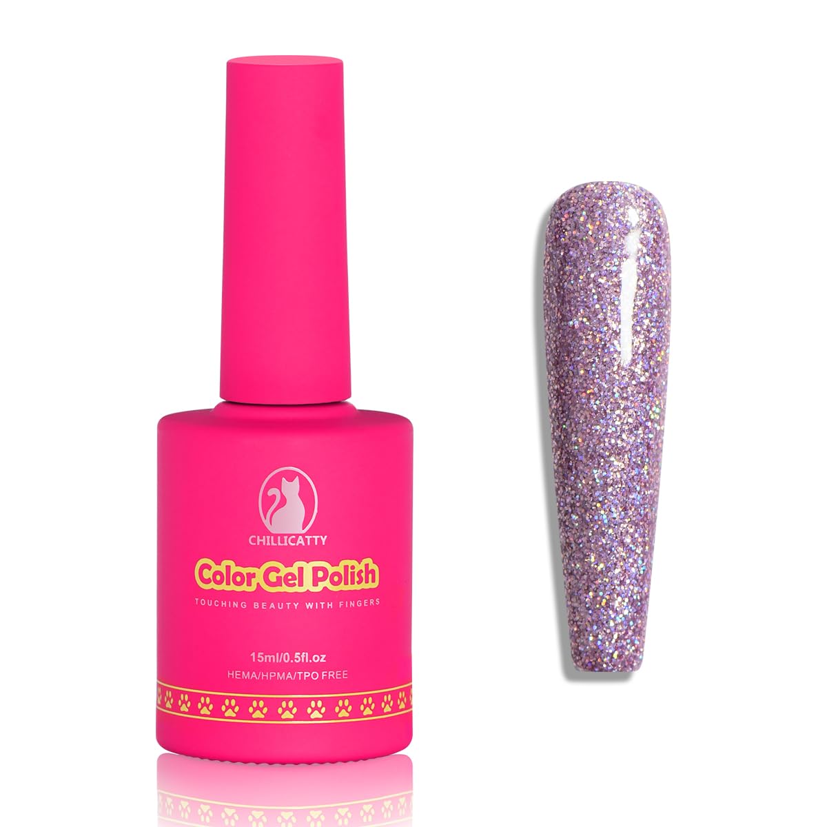 Holographic Glitter Gel Nail Polish, HEMA HPMA TPO Free, Pink Purple Sparkle Shimmer, Need UV Lamp Long Lasting Salon Perfect Gel Nail 15ML for Women (BJ-003)