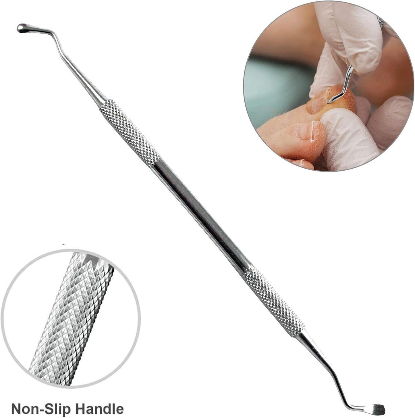 Ingrown Toenail Removal Kit - Under Nail Cleaner Tool Double Ended Nail Lifter & Nail File Cleaning Scooper Curette Tools Trimmer Medical Grade Stainless Steel Manicure Pedicure Nail Care Set by Krisp