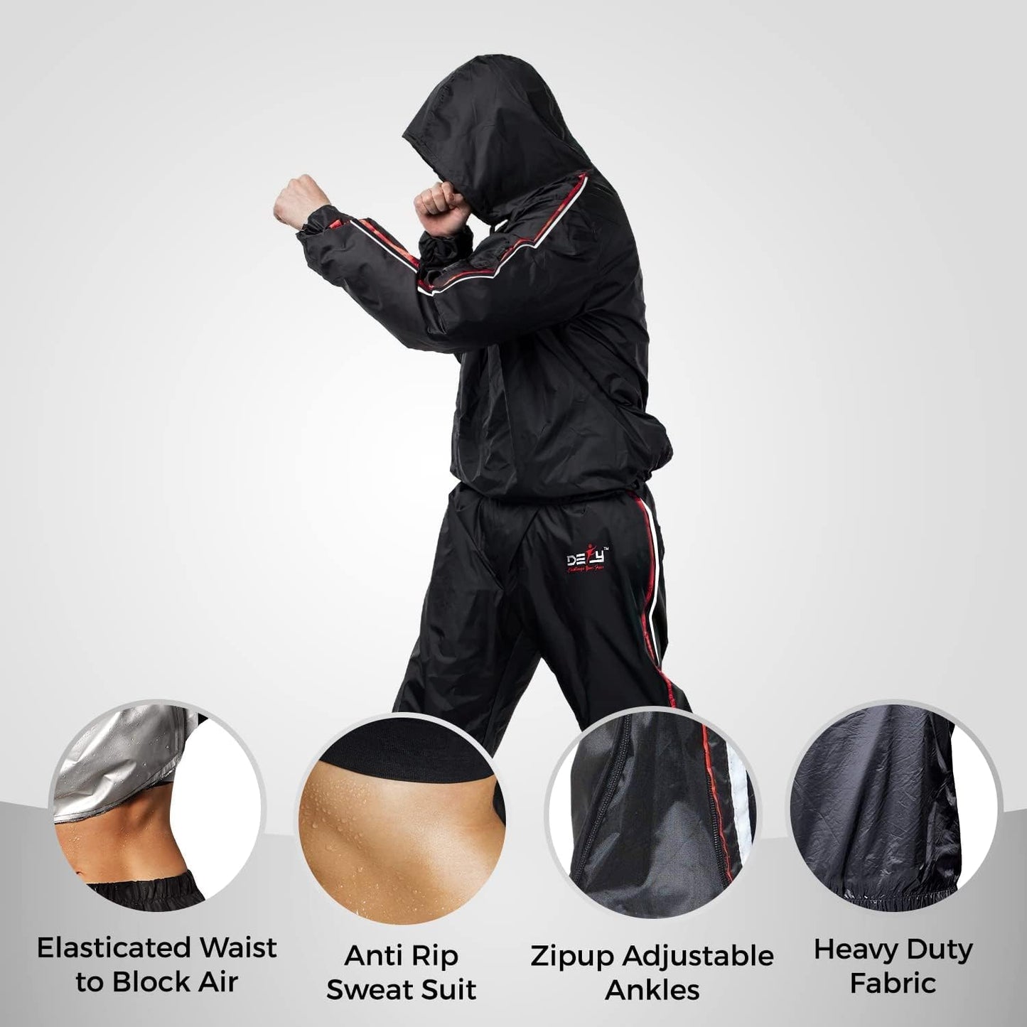 DEFY Heavy Duty Sauna Suit for Weight Loss Full Body Wrap Hoodie Men Women Anti-Rip Sweat suit Gym Workout Exercise Gear