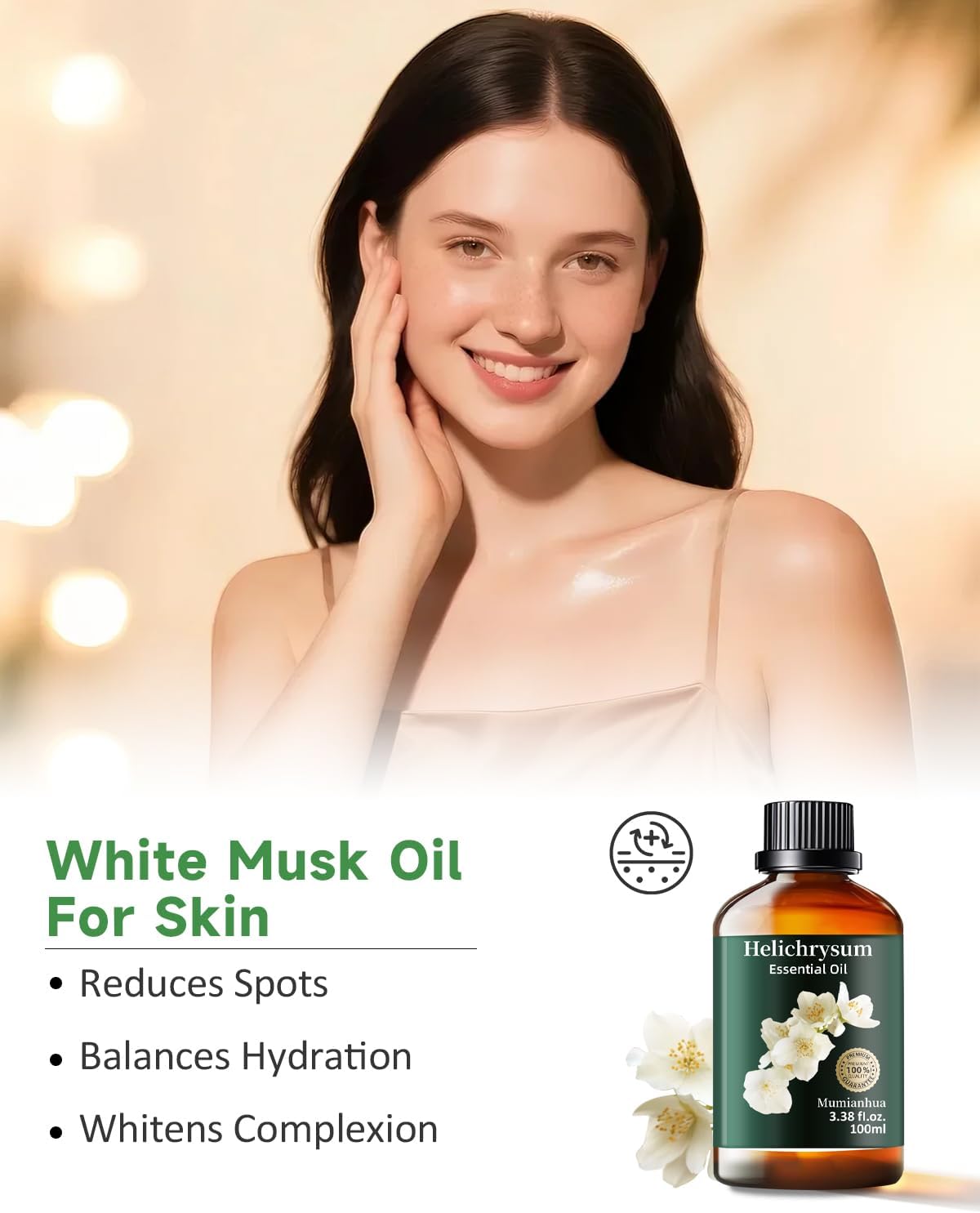 Mumianhua White Musk Oil 100% Pure- Therapeutic Grade Aromatherapy White Musk Essential Oil for Diffuser, Skin & Body Care, Women & Men, Natural Perfume & Candle Making 3.38 Fl Oz