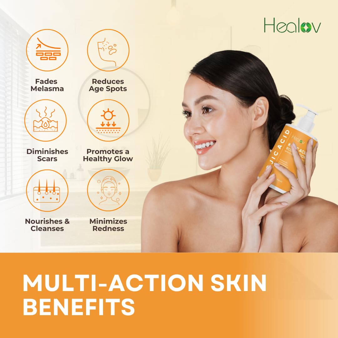 Kojic Acid Lotion – Skin Brightening Body Lotion for Age Spots, Hyperpigmentation, Intimate Areas – Dark Spot Remover, Reduces Acne, Scars and Evens Tone – Kojic Acid Cream for Brighter, Glowing Look