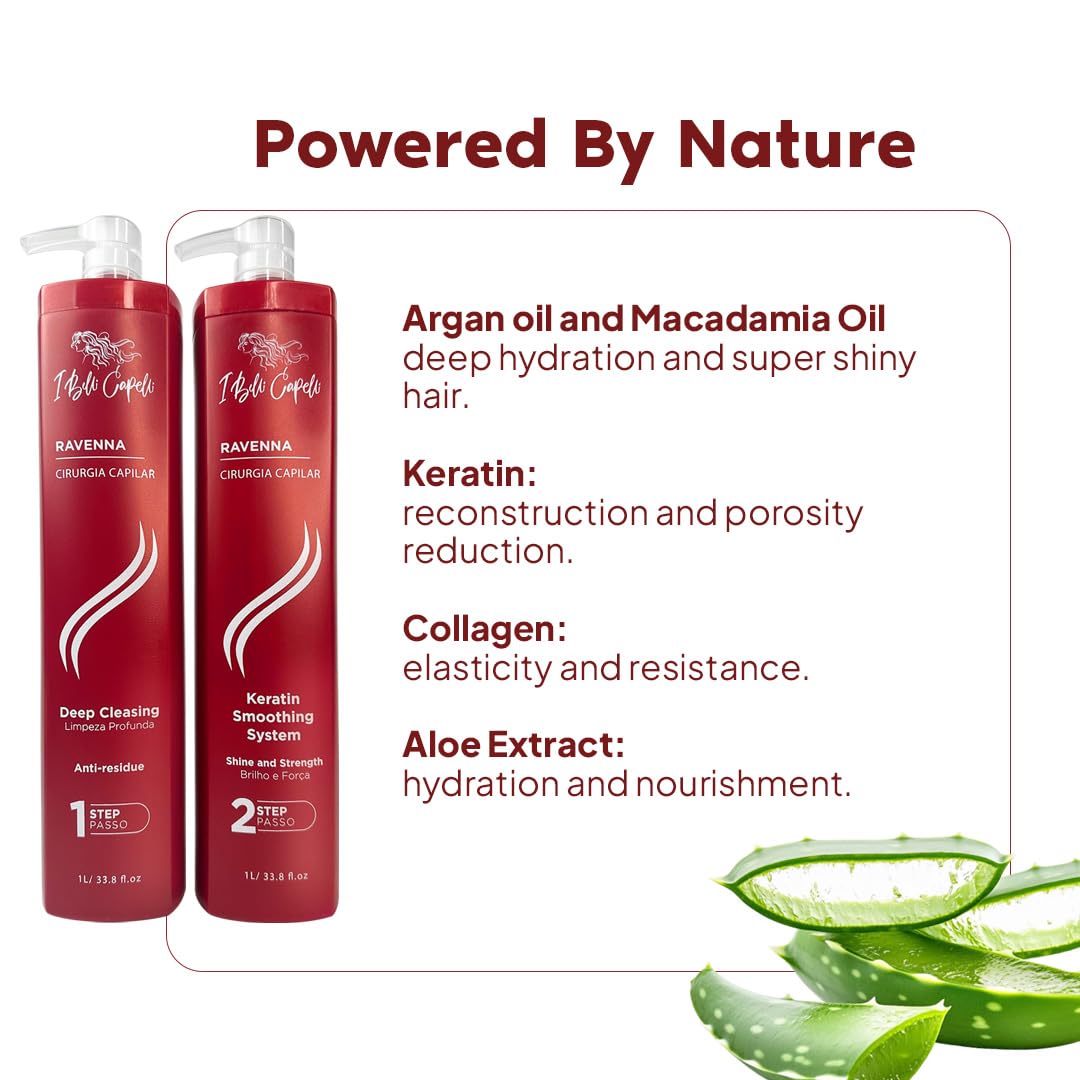 Ravenna Professional Keratin Hair B-tox -Cirugia Capilar para el Cabello, Smoothing, B-tox Hair Treatment, Celulas Madres Para el Cabello-Straightener System 3x1L 105.8oz