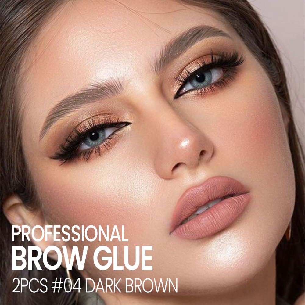 Kaely PROFESSIONAL MAKEUP Brow Glue, Tinted Eyebrow Gel, Eyebrow Mascara Waterproof, gel para cejas a prueba de agua, Eye Brow Fast Sculpt, Vegan & Cruelty-Free, 2Pcs-04 Dark Brown